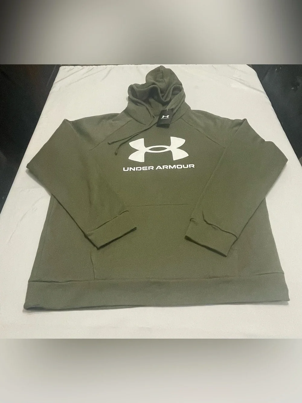 NWT Under Armour Men's Olive Green Hoodie pullover with White Logo